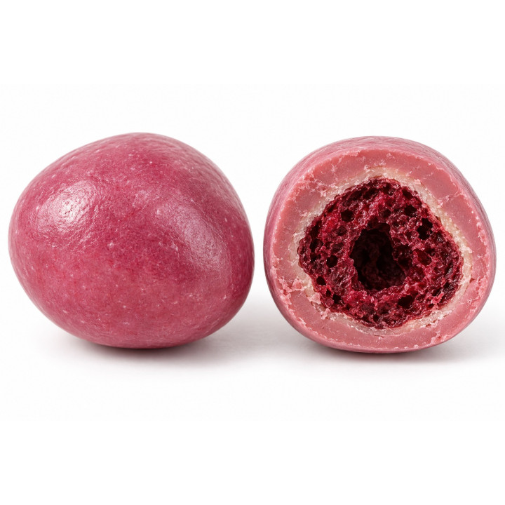 Dragée cerise Ruby, entière et coupée
