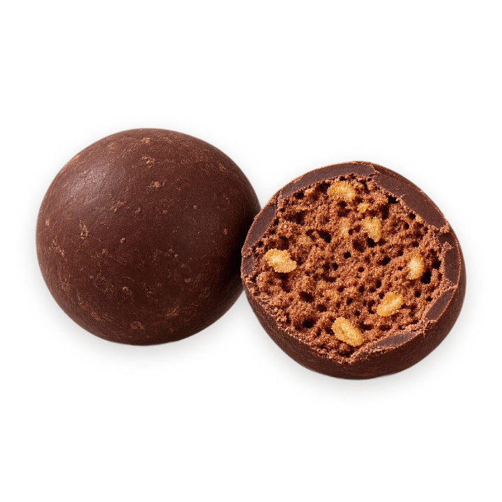 Boules de céréales cacao, entière et coupée
