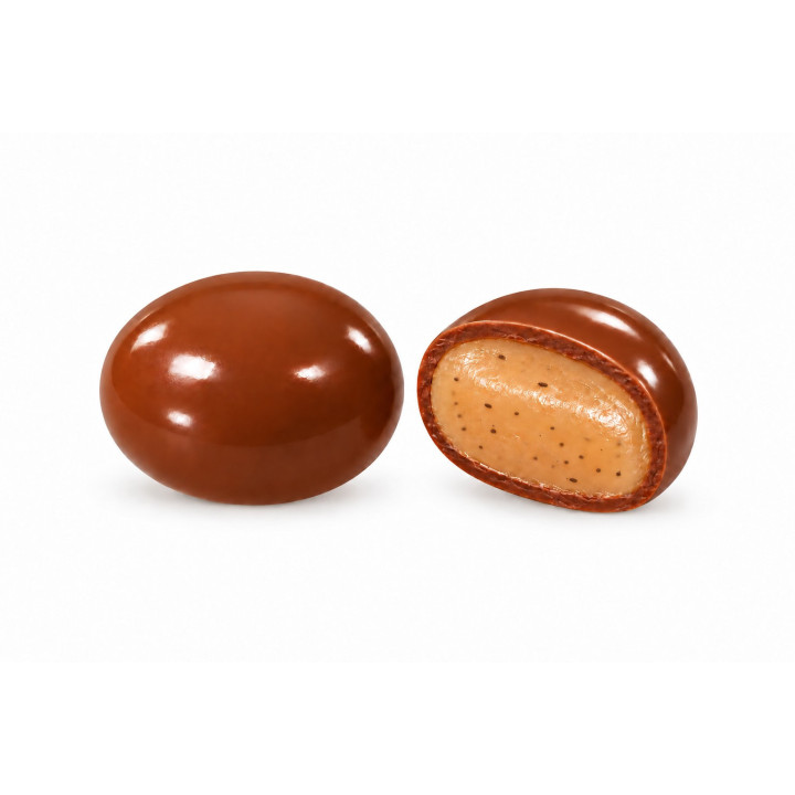 Choco caramel, une entière et une coupée : caramel vanille aux amandes et chocolat au lait